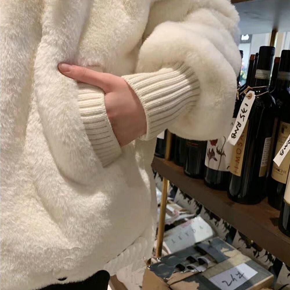 【台灣發貨】韓版毛絨保暖寬鬆連帽外套  外套 防曬外套 女裝 上衣 衣服 【J156】-細節圖6
