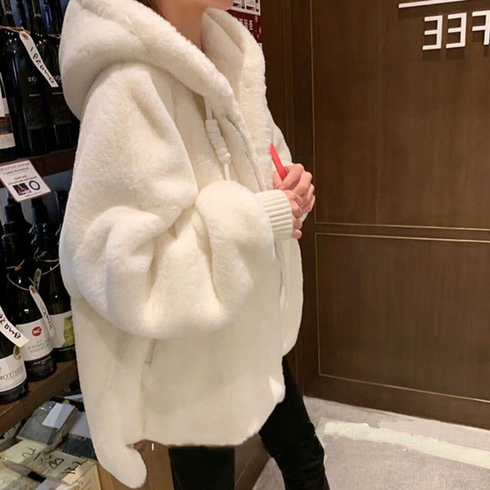 【台灣發貨】韓版毛絨保暖寬鬆連帽外套  外套 防曬外套 女裝 上衣 衣服 【J156】-細節圖9