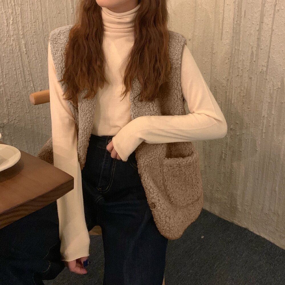 【台灣發貨】韓版顯瘦羊羔毛外套 外套 防曬外套 女裝 上衣 衣服 【J153】-細節圖7