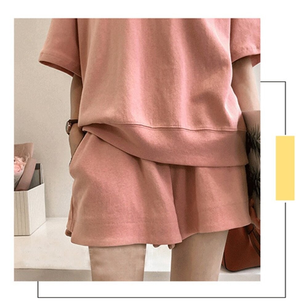 【台灣發貨】韓版寬鬆素色休閒運動套裝 短褲 褲子 女裝 衣服 女裝 t恤 短袖t恤 上衣【S65】-細節圖3