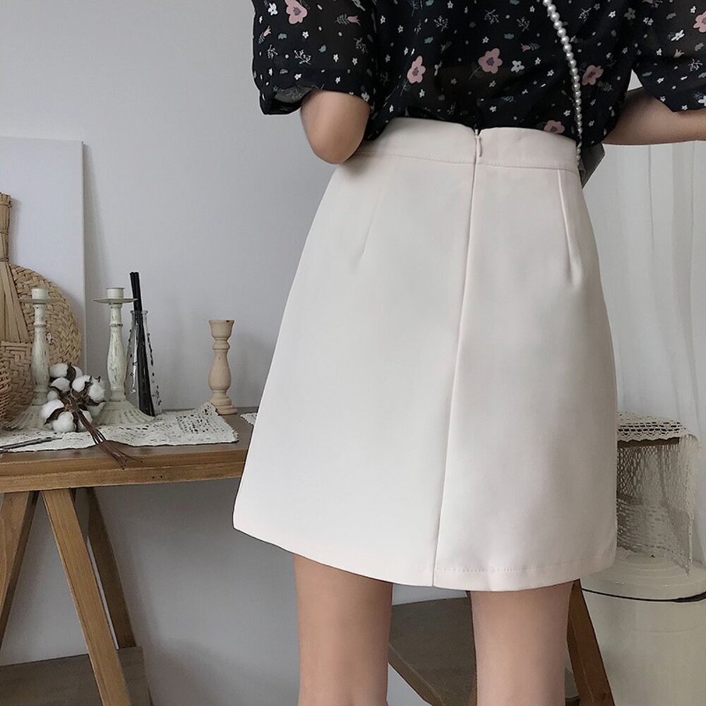 【台灣發貨】韓版寬鬆顯瘦百搭高腰開叉包臀短裙 子 褲裙 女裝【P219】-細節圖7