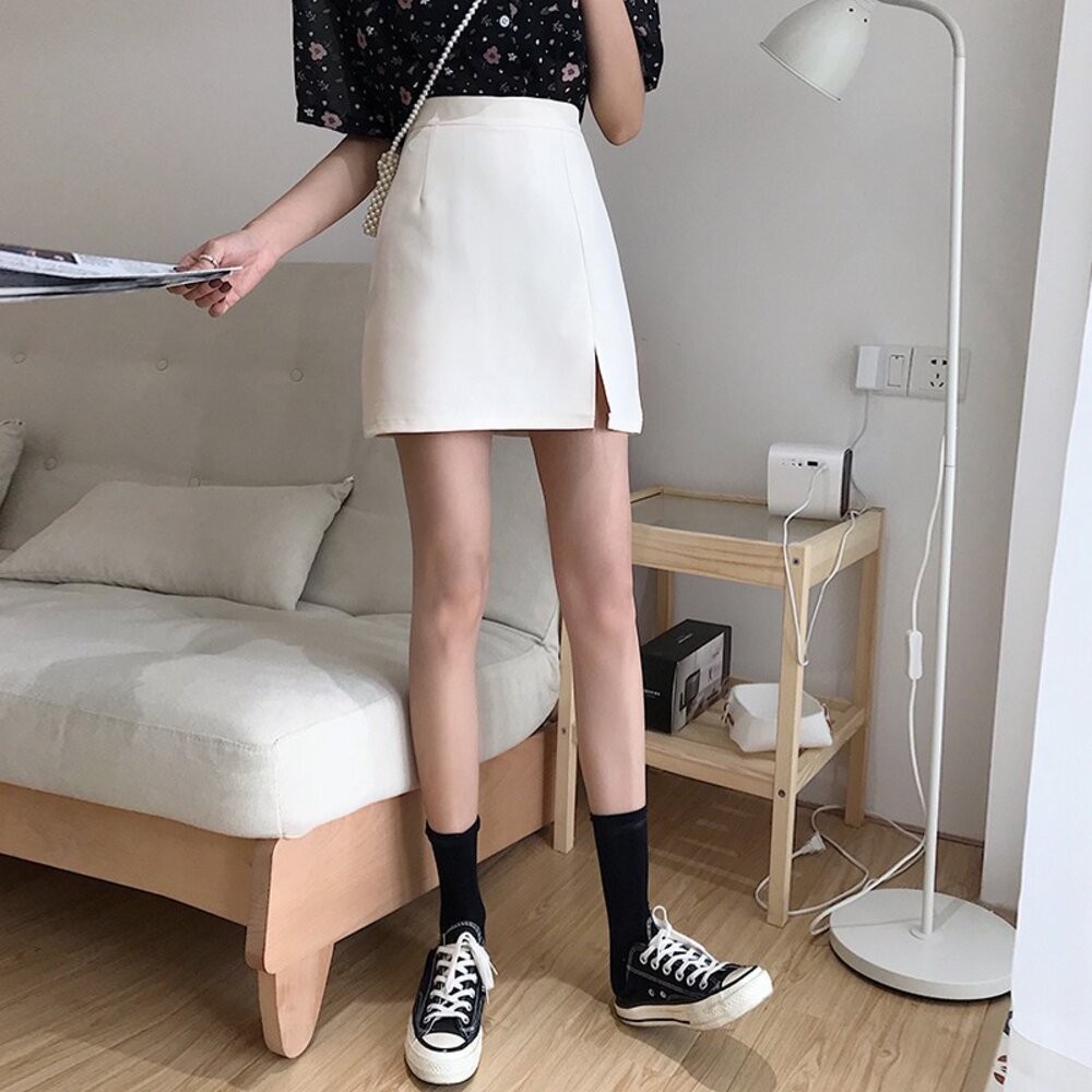 【台灣發貨】韓版寬鬆顯瘦百搭高腰開叉包臀短裙 子 褲裙 女裝【P219】-細節圖9