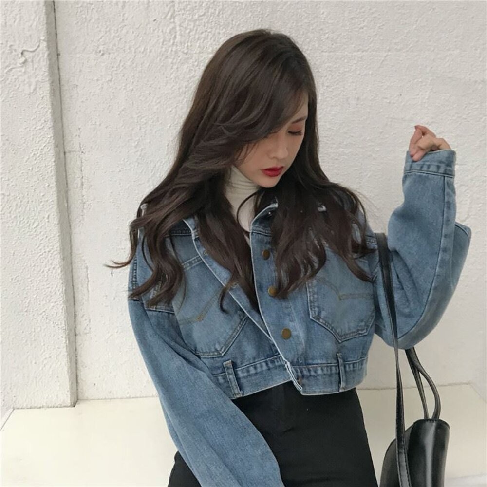 【台灣發貨】韓闆復古寬鬆蝙蝠袖短版牛仔外套 外套 防曬外套 女裝 上衣 衣服【J92】-細節圖3