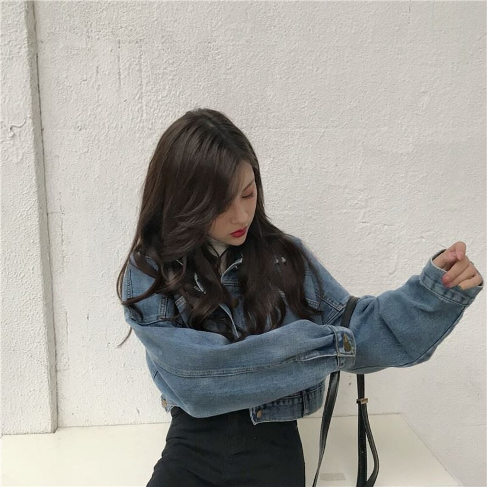 【台灣發貨】韓闆復古寬鬆蝙蝠袖短版牛仔外套 外套 防曬外套 女裝 上衣 衣服【J92】-細節圖5
