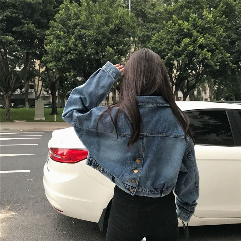【台灣發貨】韓闆復古寬鬆蝙蝠袖短版牛仔外套 外套 防曬外套 女裝 上衣 衣服【J92】-細節圖6