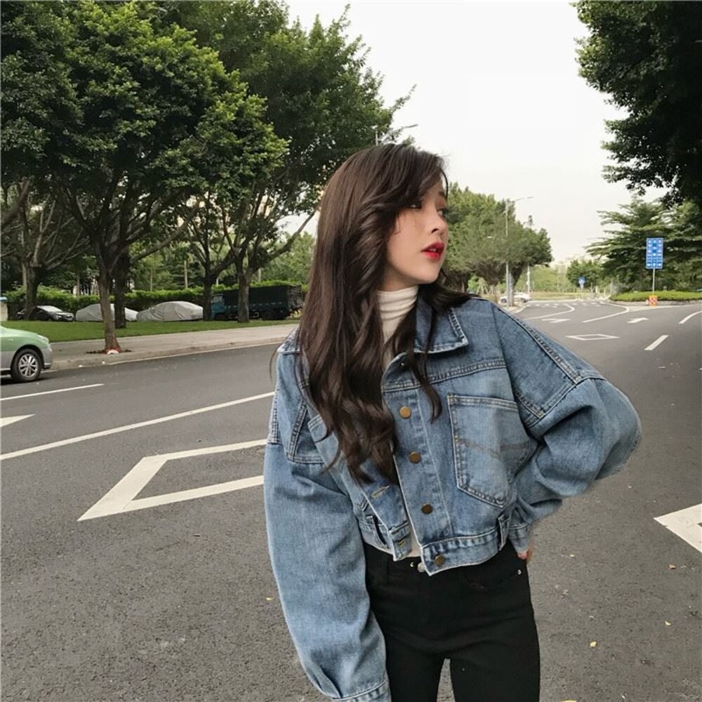 【台灣發貨】韓闆復古寬鬆蝙蝠袖短版牛仔外套 外套 防曬外套 女裝 上衣 衣服【J92】-細節圖8
