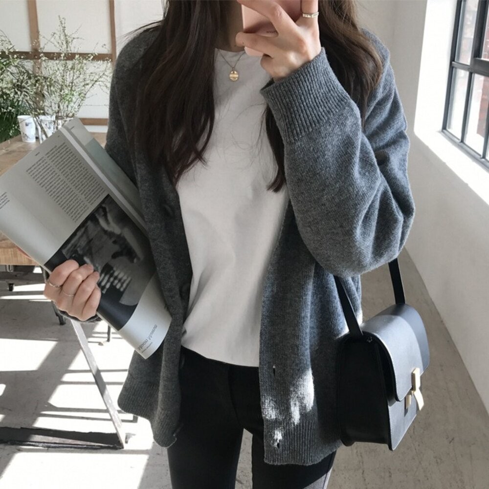 【台灣發貨】韓版顯瘦V領針織外套 外套 防曬外套 女裝 上衣 衣服【J104】-細節圖3