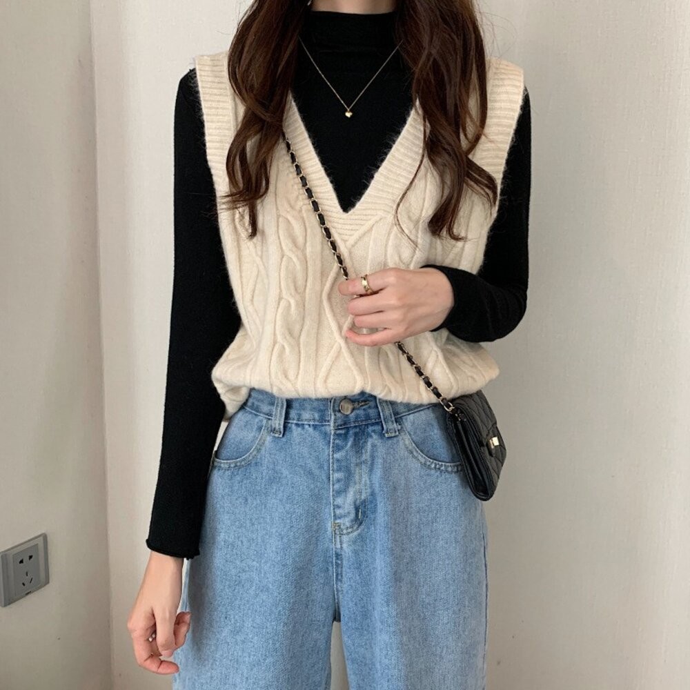 【台灣發貨】韓版寬鬆V領背心毛衣 小可愛 背心 衣服 女裝 上衣【S88】-細節圖2