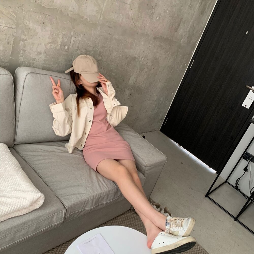 【台灣發貨】韓版素色彈性顯瘦長版短袖連衣裙 裙子 褲裙 女裝【T218】-細節圖2