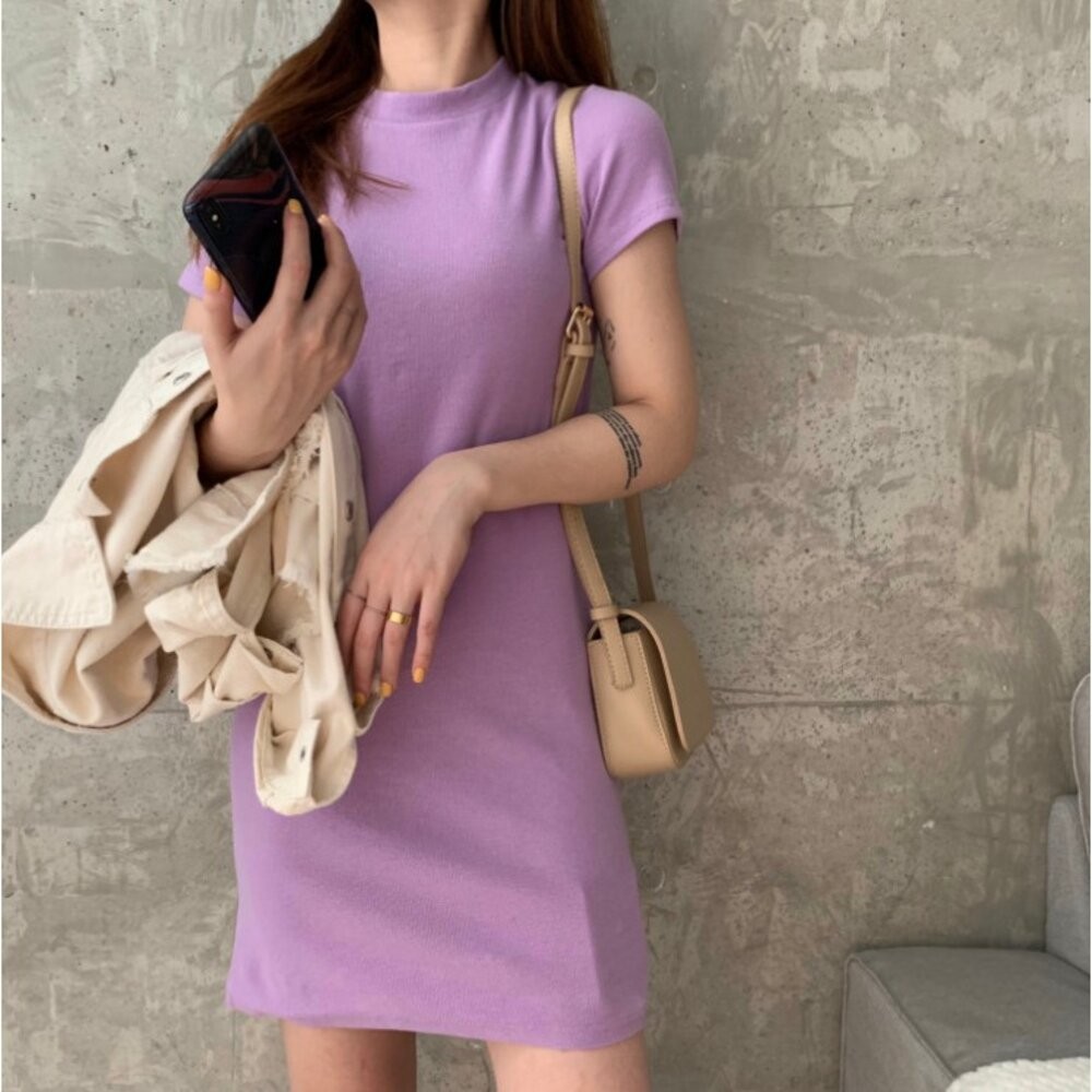 【台灣發貨】韓版素色彈性顯瘦長版短袖連衣裙 裙子 褲裙 女裝【T218】-細節圖7