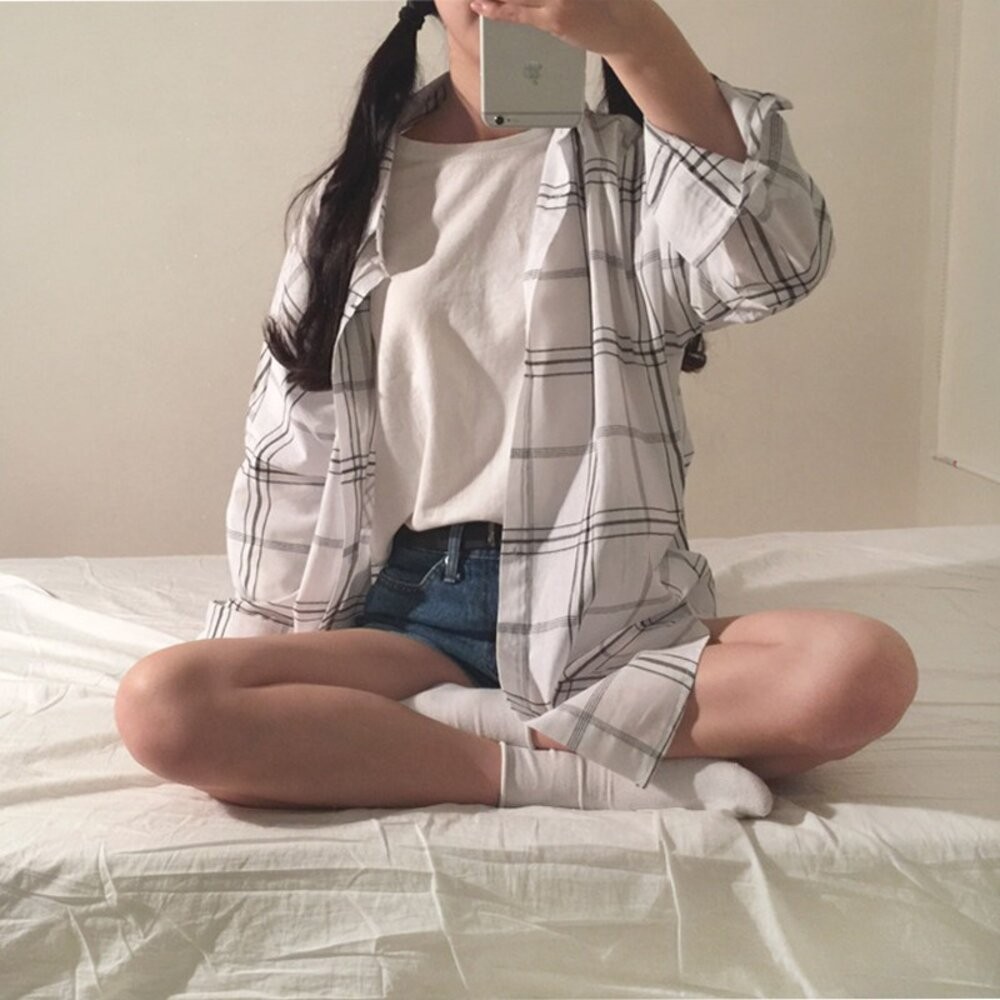 【台灣發貨】韓國寬鬆百搭格子棉麻中長款外套 外套 防曬外套 女裝 上衣 衣服 【J123】-細節圖3