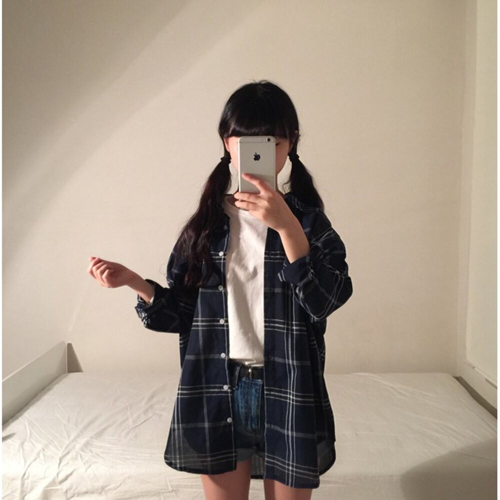【台灣發貨】韓國寬鬆百搭格子棉麻中長款外套 外套 防曬外套 女裝 上衣 衣服 【J123】-細節圖4