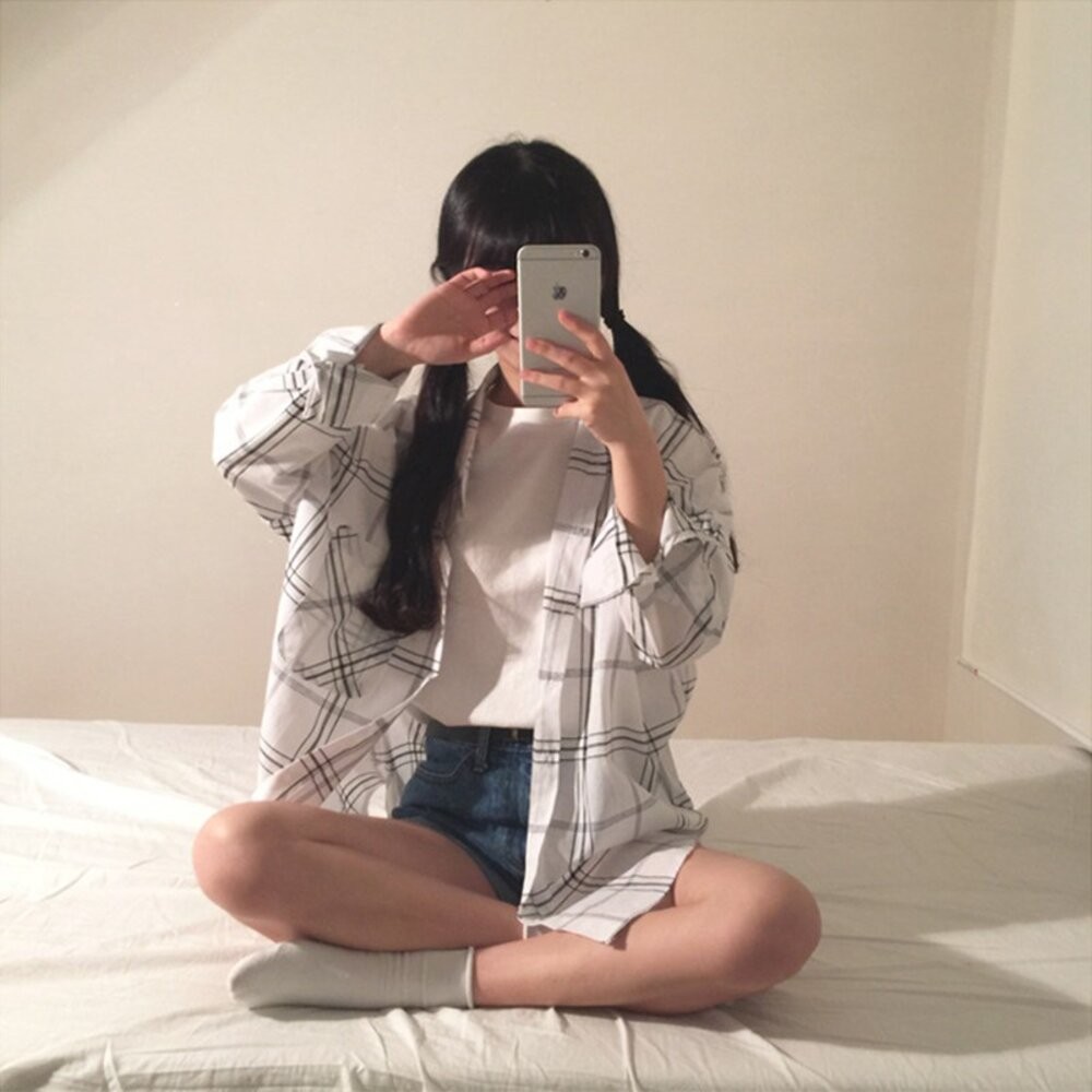 【台灣發貨】韓國寬鬆百搭格子棉麻中長款外套 外套 防曬外套 女裝 上衣 衣服 【J123】-細節圖5