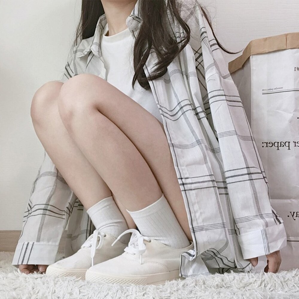【台灣發貨】韓國寬鬆百搭格子棉麻中長款外套 外套 防曬外套 女裝 上衣 衣服 【J123】-細節圖8