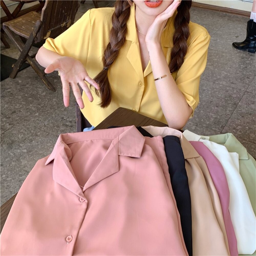 【台灣發貨】韓版寬鬆西裝領短袖襯衫 衣服 女裝 t恤 短袖t恤 上衣【T269】-細節圖9