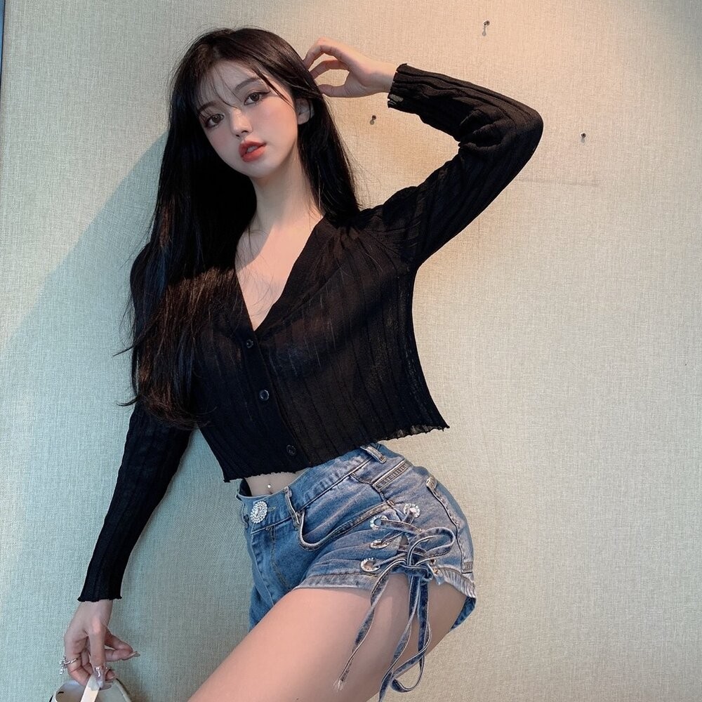 【台灣發貨】韓版夏季V領冰絲防曬薄外套 外套 防曬外套 女裝 上衣 衣服 【J129】-細節圖4