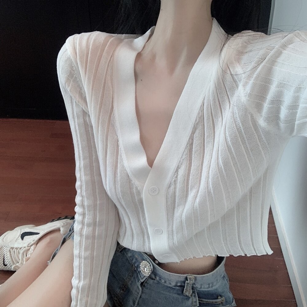 【台灣發貨】韓版夏季V領冰絲防曬薄外套 外套 防曬外套 女裝 上衣 衣服 【J129】-細節圖6