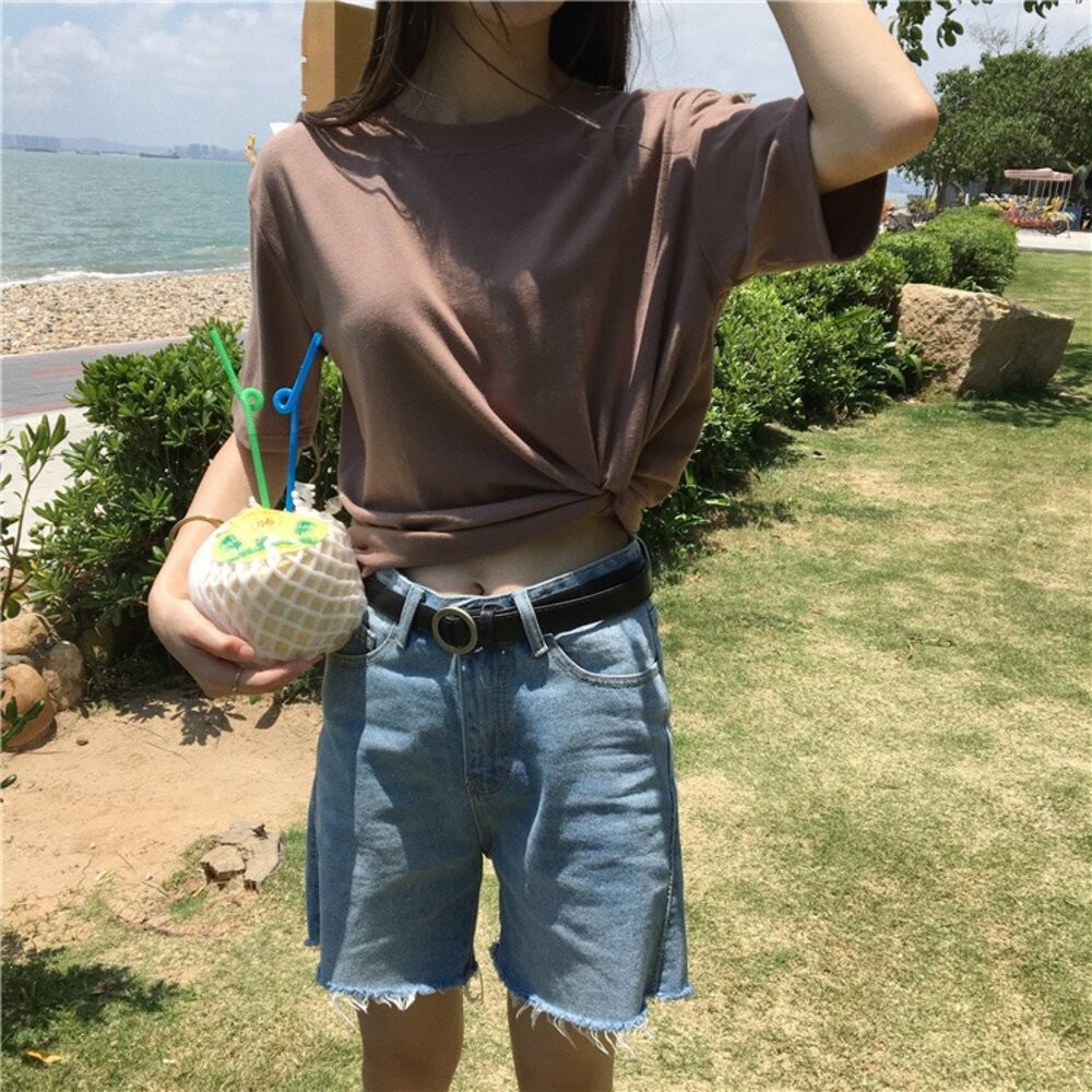 【台灣發貨】韓版寬鬆百搭圓領短袖上衣 衣服 女裝 t恤 短袖t恤 上衣【T187】-細節圖3