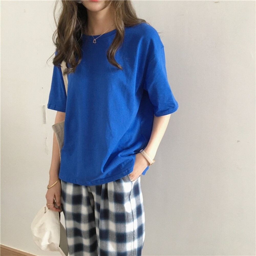 【台灣發貨】韓版寬鬆百搭圓領短袖上衣 衣服 女裝 t恤 短袖t恤 上衣【T187】-規格圖9