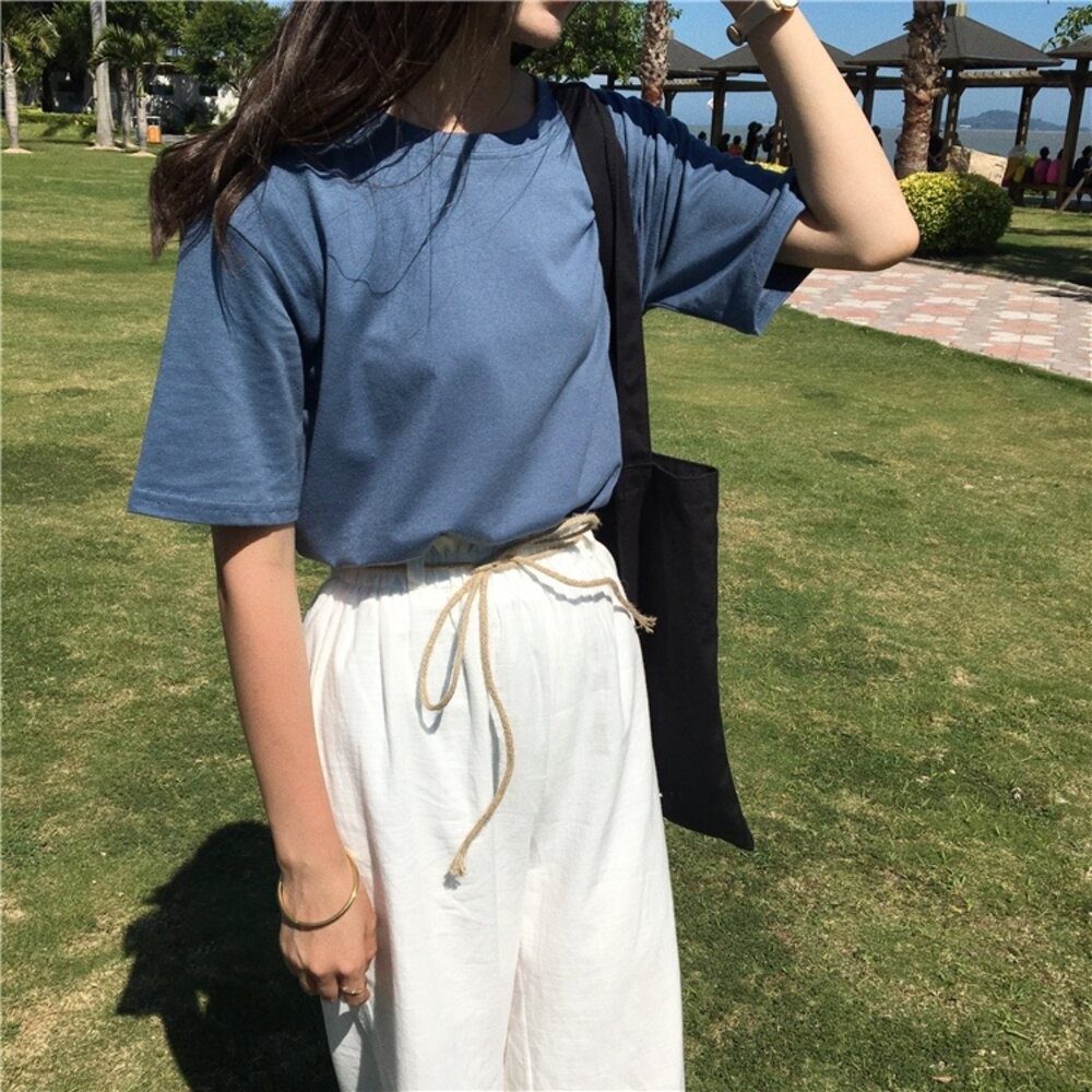 【台灣發貨】韓版寬鬆百搭圓領短袖上衣 衣服 女裝 t恤 短袖t恤 上衣【T187】-規格圖9