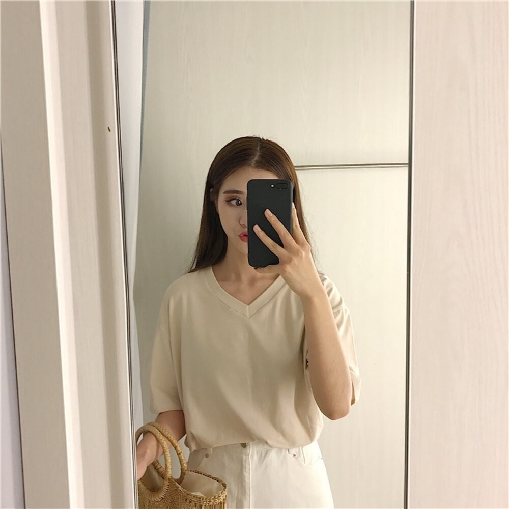 【台灣發貨】韓版寬鬆百搭圓領短袖上衣 衣服 女裝 t恤 短袖t恤 上衣【T187】-規格圖9