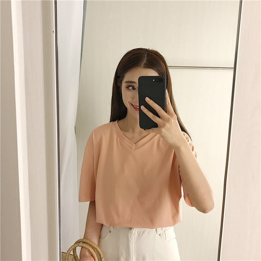 【台灣發貨】韓版寬鬆百搭圓領短袖上衣 衣服 女裝 t恤 短袖t恤 上衣【T187】-規格圖9