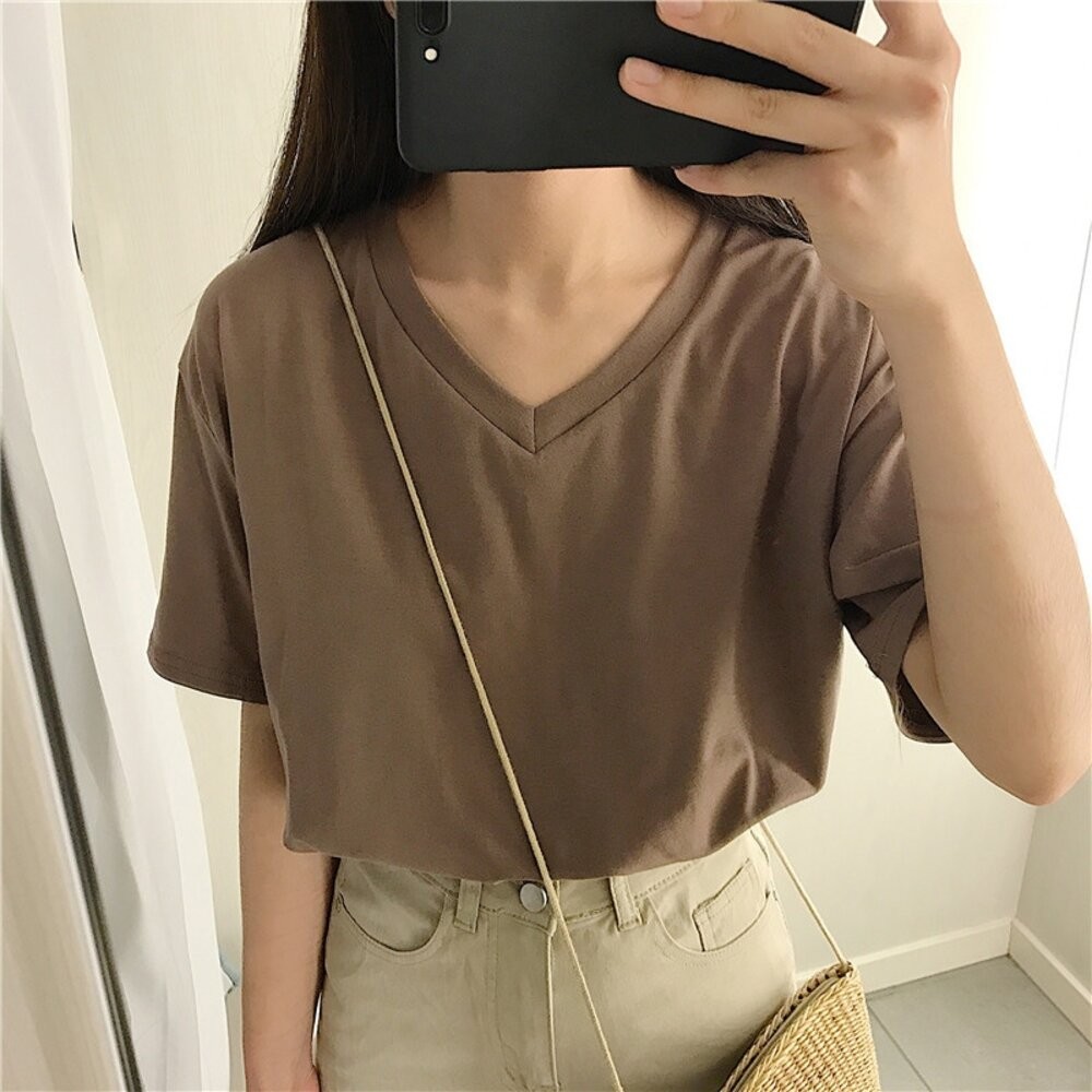 【台灣發貨】韓版寬鬆百搭圓領短袖上衣 衣服 女裝 t恤 短袖t恤 上衣【T187】-規格圖9