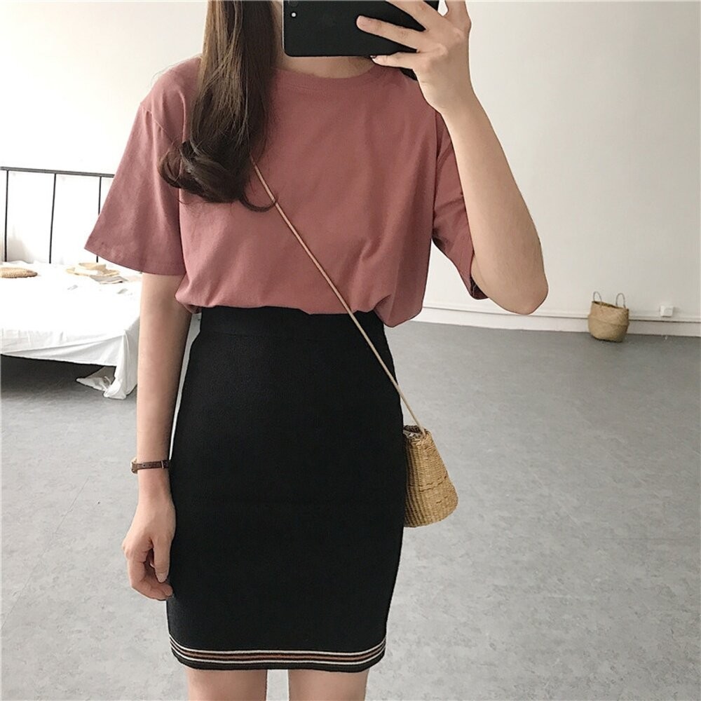 【台灣發貨】韓版寬鬆百搭圓領短袖上衣 衣服 女裝 t恤 短袖t恤 上衣【T187】-規格圖9