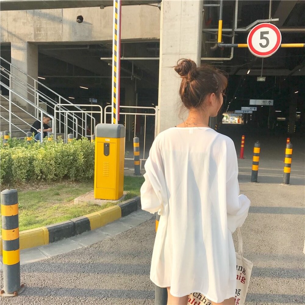 【台灣發貨】韓版白色薄款寬鬆雪紡罩衫 外套 防曬外套 女裝 上衣 衣服【J56】-細節圖3