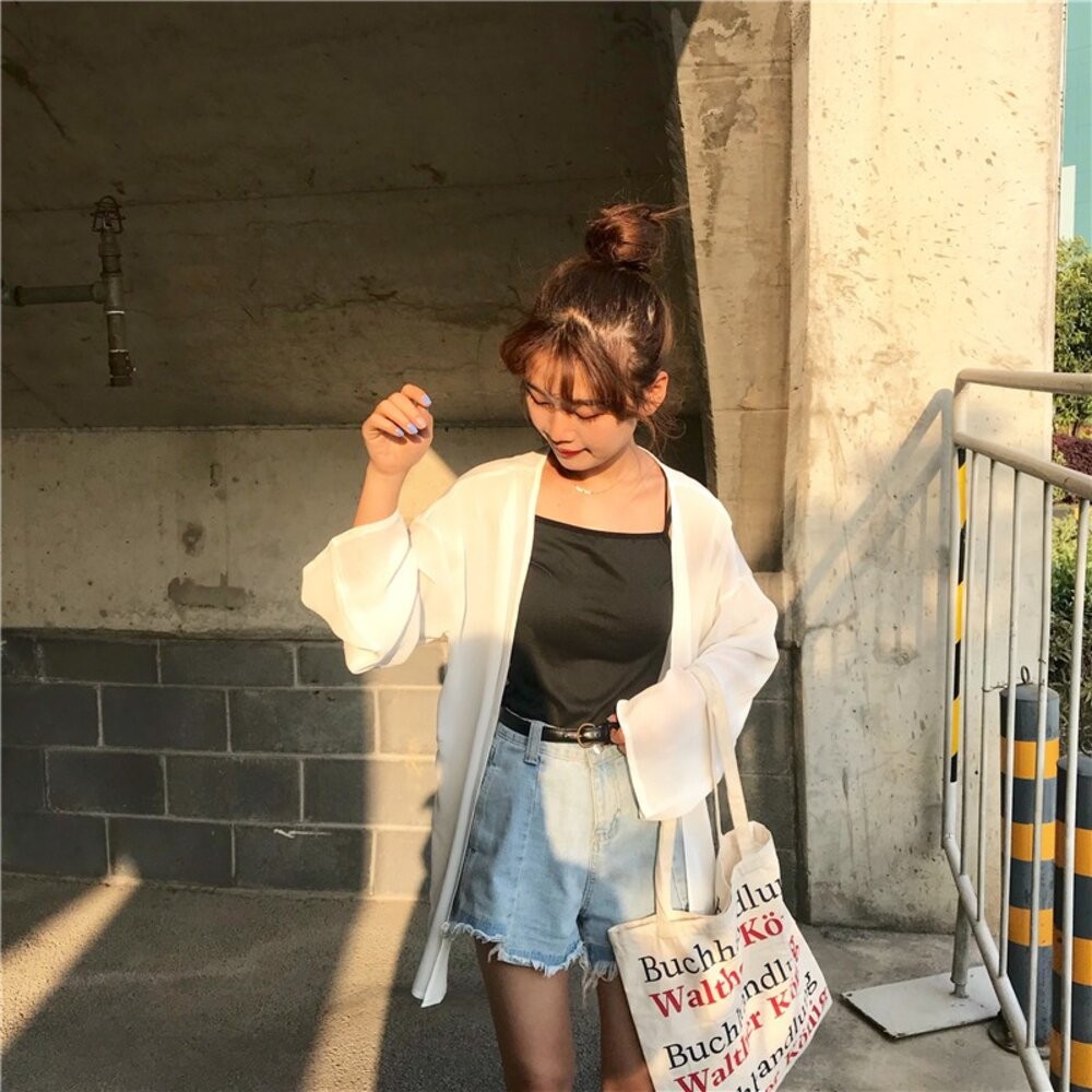 【台灣發貨】韓版白色薄款寬鬆雪紡罩衫 外套 防曬外套 女裝 上衣 衣服【J56】-細節圖5