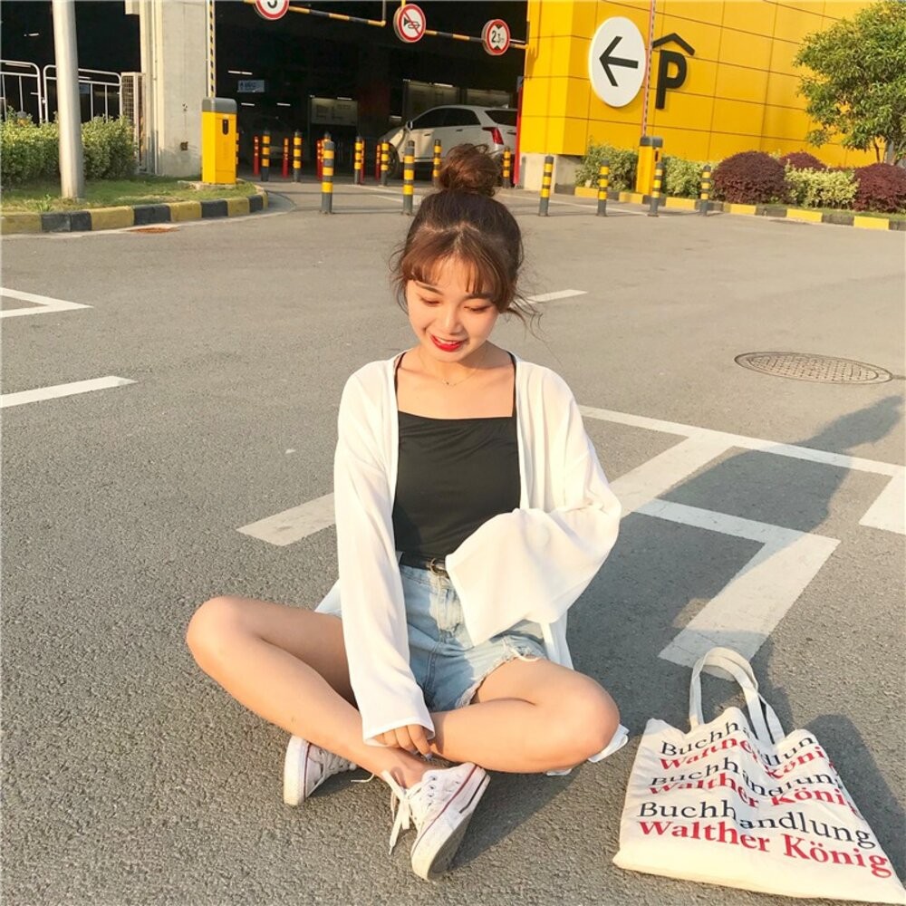 【台灣發貨】韓版白色薄款寬鬆雪紡罩衫 外套 防曬外套 女裝 上衣 衣服【J56】-細節圖8
