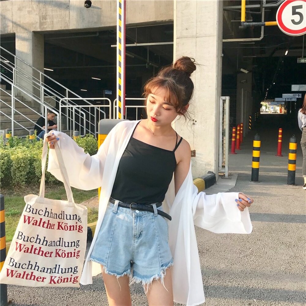 【台灣發貨】韓版白色薄款寬鬆雪紡罩衫 外套 防曬外套 女裝 上衣 衣服【J56】-細節圖9