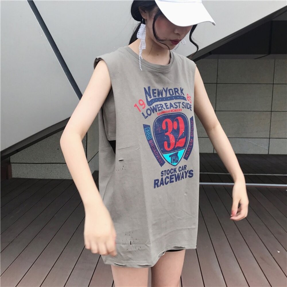 【台灣發貨】韓版假兩件寬鬆無袖中長款圓領背心 小可愛 背心 衣服 女裝 上衣 【V110】-細節圖2