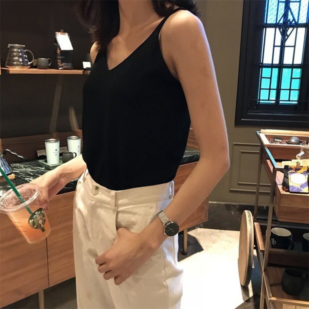 【台灣發貨】韓版V領寬鬆吊帶針織背心 小可愛 背心 衣服 女裝 上衣【V39】-細節圖4