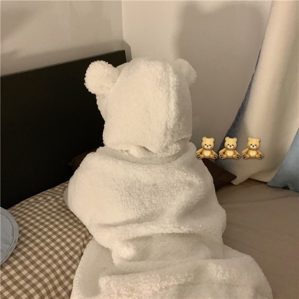 【台灣發貨】韓版甜美可愛毛絨小熊耳朵長袖外套 外套 防曬外套 女裝 上衣 衣服 【J136】-細節圖3