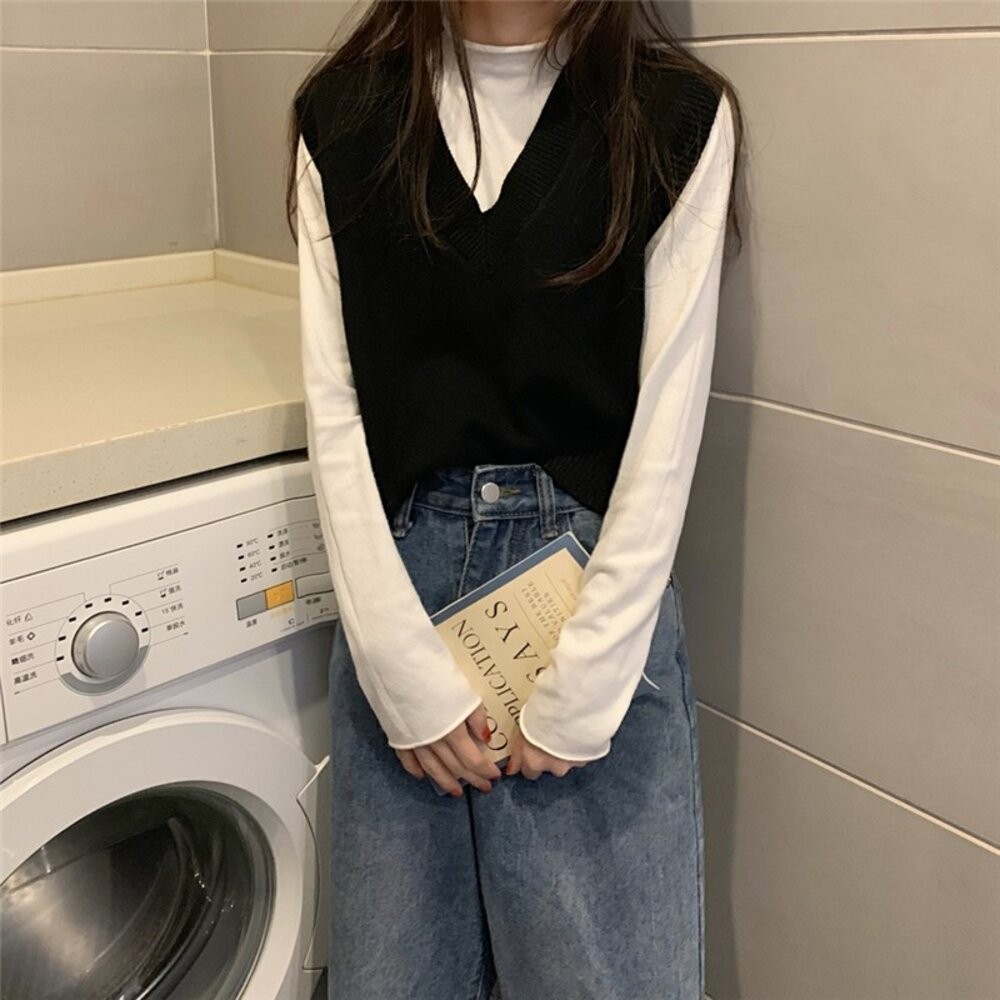 【台灣發貨】韓版寬鬆針織毛衣背心 長袖上衣 長袖t恤 衣服 女裝 上衣【W176】-細節圖8