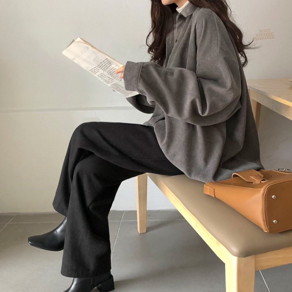 【台灣發貨】韓版復古慵懶寬鬆顯瘦長袖襯衫外套 外套 防曬外套 女裝 上衣 衣服 【J140】-細節圖2