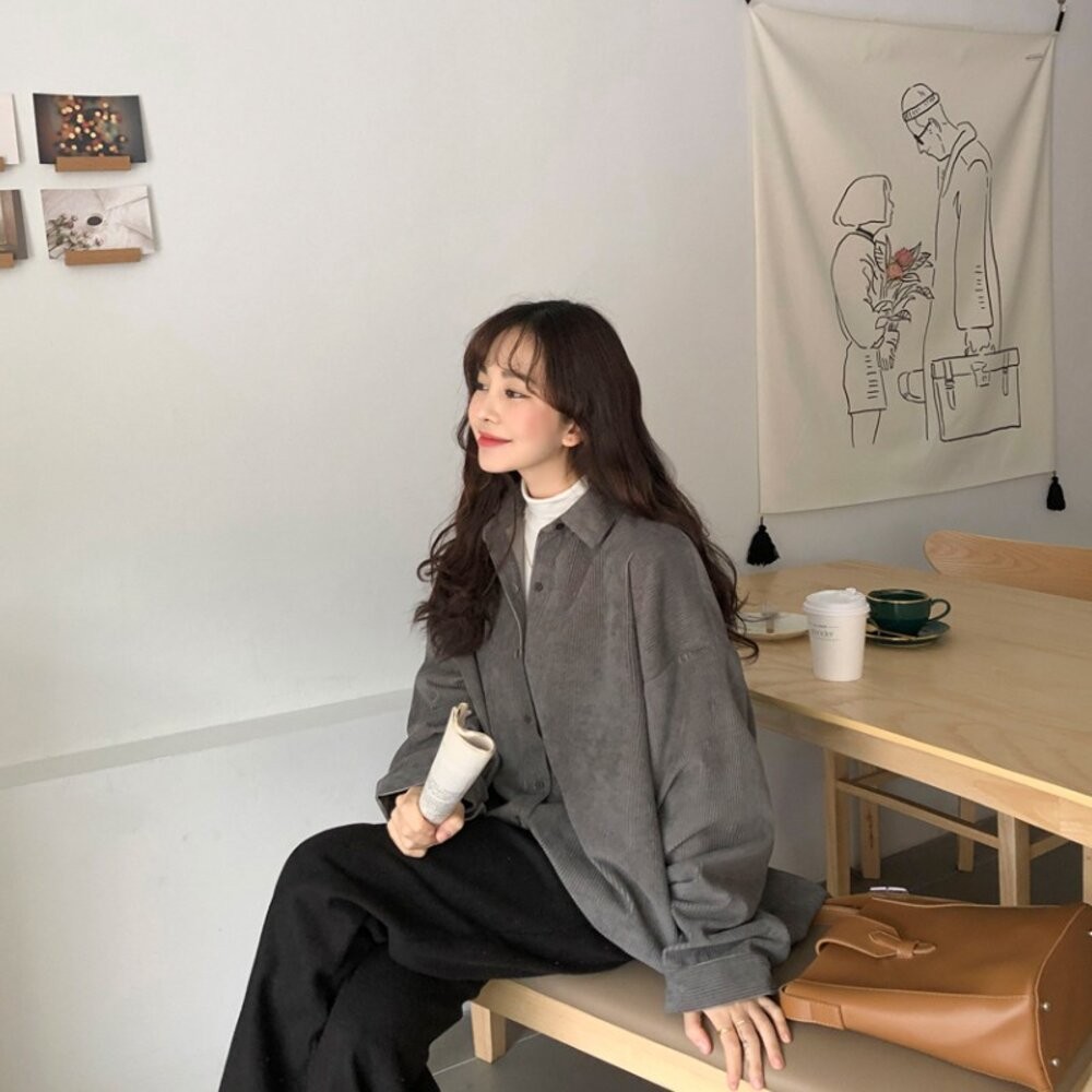【台灣發貨】韓版復古慵懶寬鬆顯瘦長袖襯衫外套 外套 防曬外套 女裝 上衣 衣服 【J140】-細節圖3