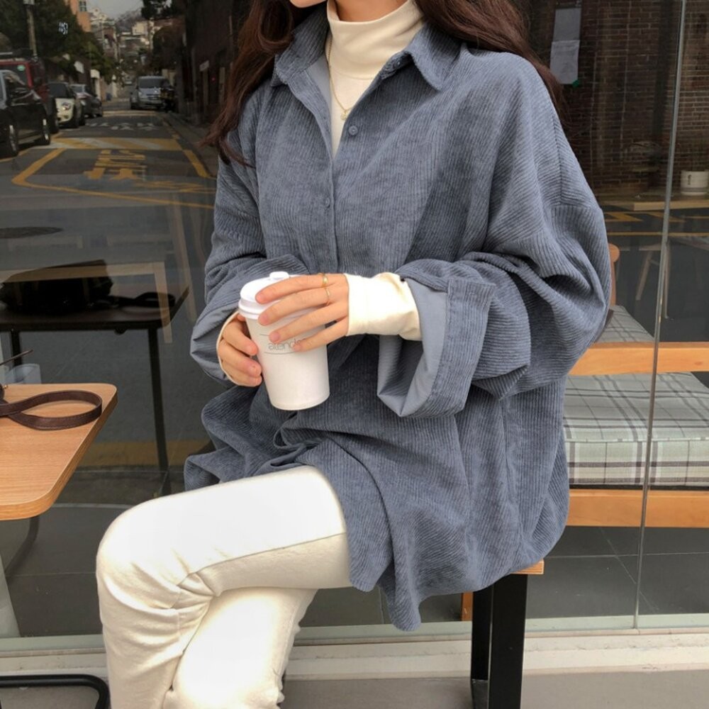 【台灣發貨】韓版復古慵懶寬鬆顯瘦長袖襯衫外套 外套 防曬外套 女裝 上衣 衣服 【J140】-細節圖5