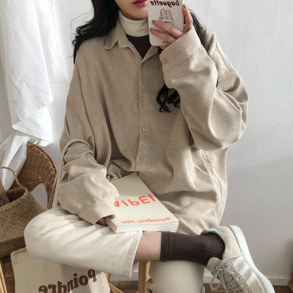 【台灣發貨】韓版復古慵懶寬鬆顯瘦長袖襯衫外套 外套 防曬外套 女裝 上衣 衣服 【J140】-細節圖7
