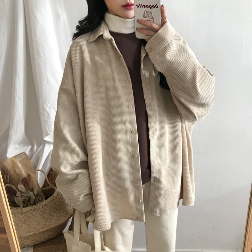 【台灣發貨】韓版復古慵懶寬鬆顯瘦長袖襯衫外套 外套 防曬外套 女裝 上衣 衣服 【J140】-細節圖8