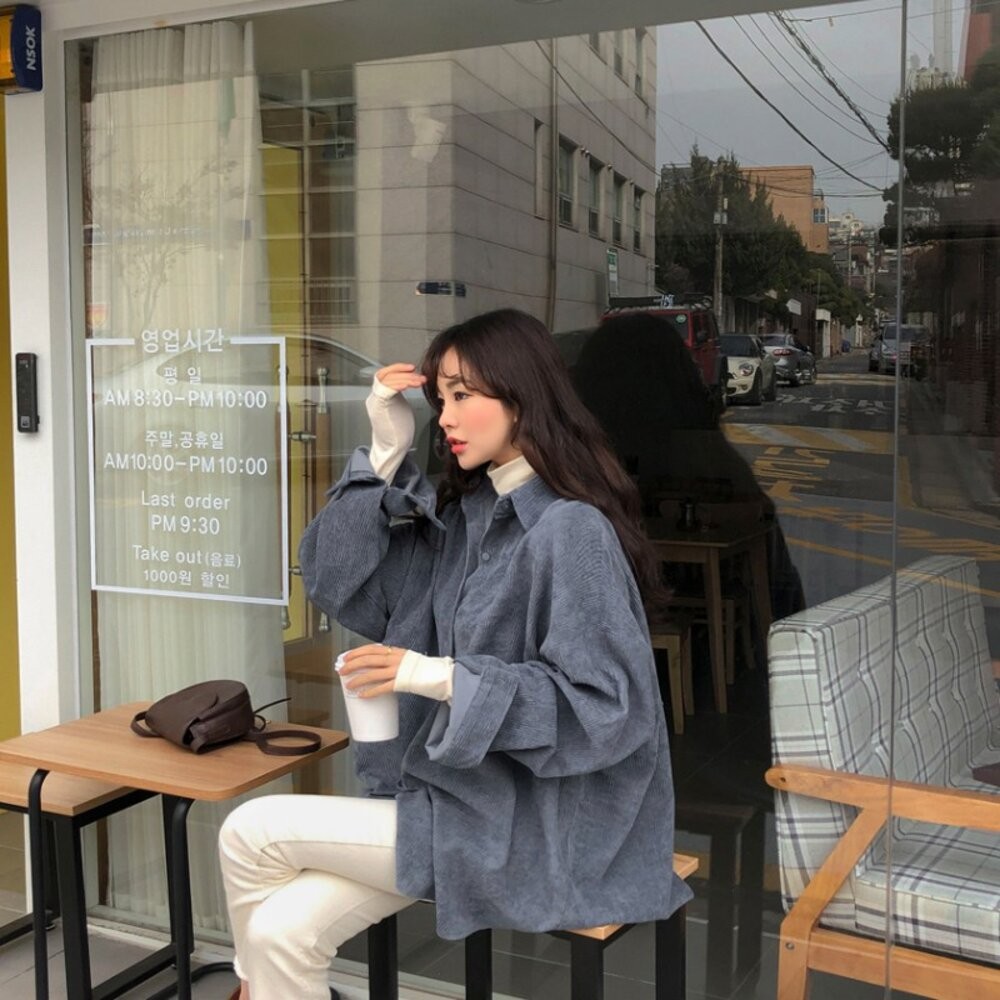 【台灣發貨】韓版復古慵懶寬鬆顯瘦長袖襯衫外套 外套 防曬外套 女裝 上衣 衣服 【J140】-細節圖9