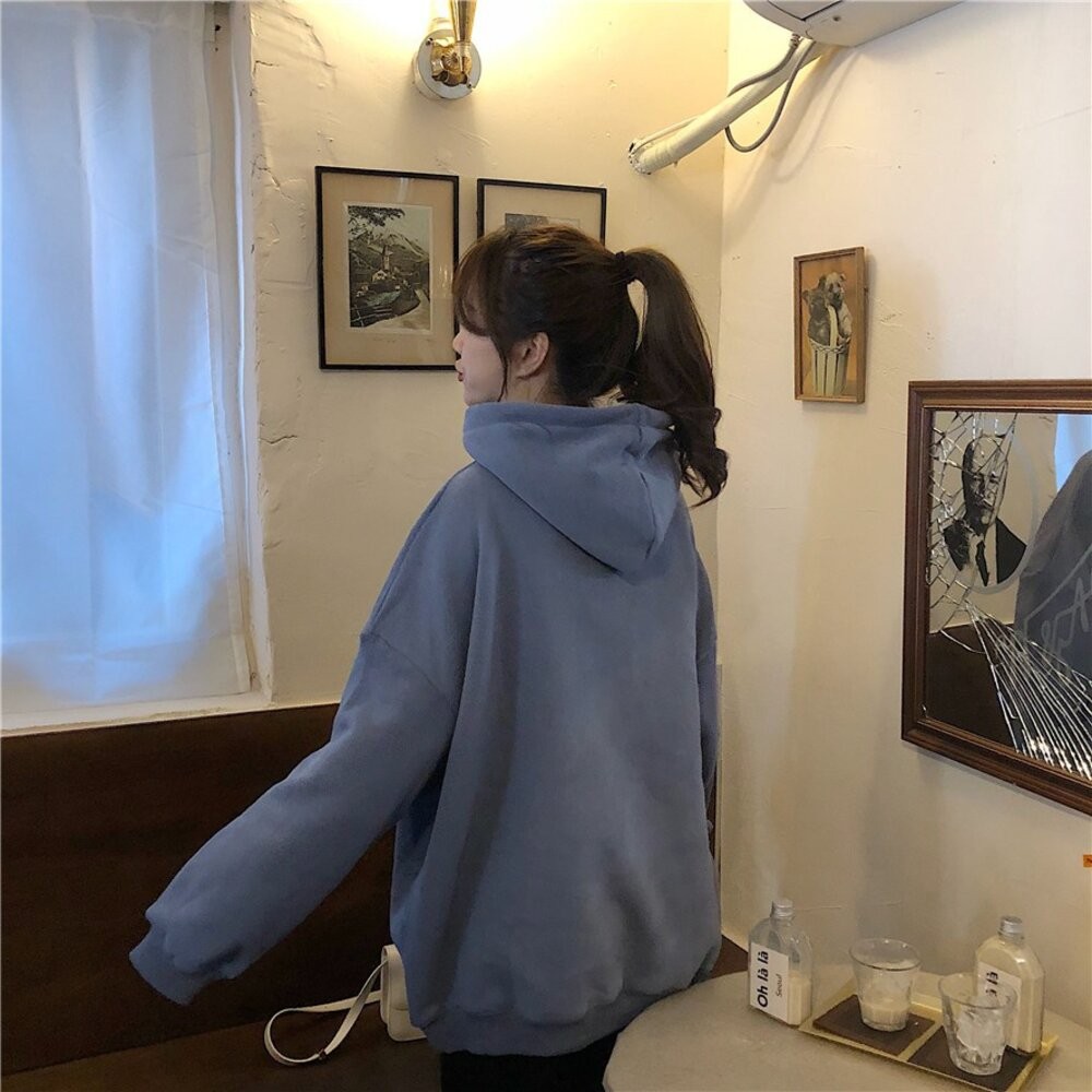 【台灣發貨】韓版寬鬆慵懶風內刷毛長袖上衣 長袖上衣 長袖t恤 衣服 女裝 上衣【W190】-細節圖6