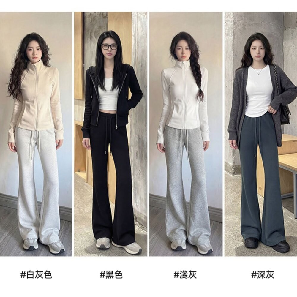 【台灣發貨】韓版高腰顯瘦灰色微喇叭運動褲 寬褲 褲子 女裝【P360】-細節圖3