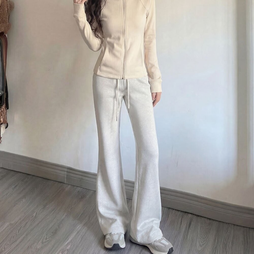 【台灣發貨】韓版高腰顯瘦灰色微喇叭運動褲 寬褲 褲子 女裝【P360】-細節圖11