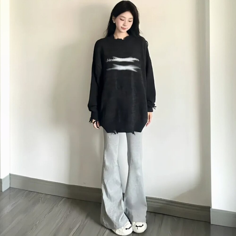 【台灣發貨】韓版顯瘦高腰微喇叭運動褲 寬褲 褲子 女裝【P360】-細節圖10