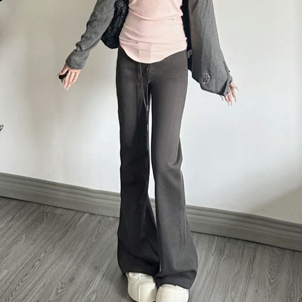 【台灣發貨】韓版顯瘦高腰微喇叭運動褲 寬褲 褲子 女裝【P360】-細節圖11