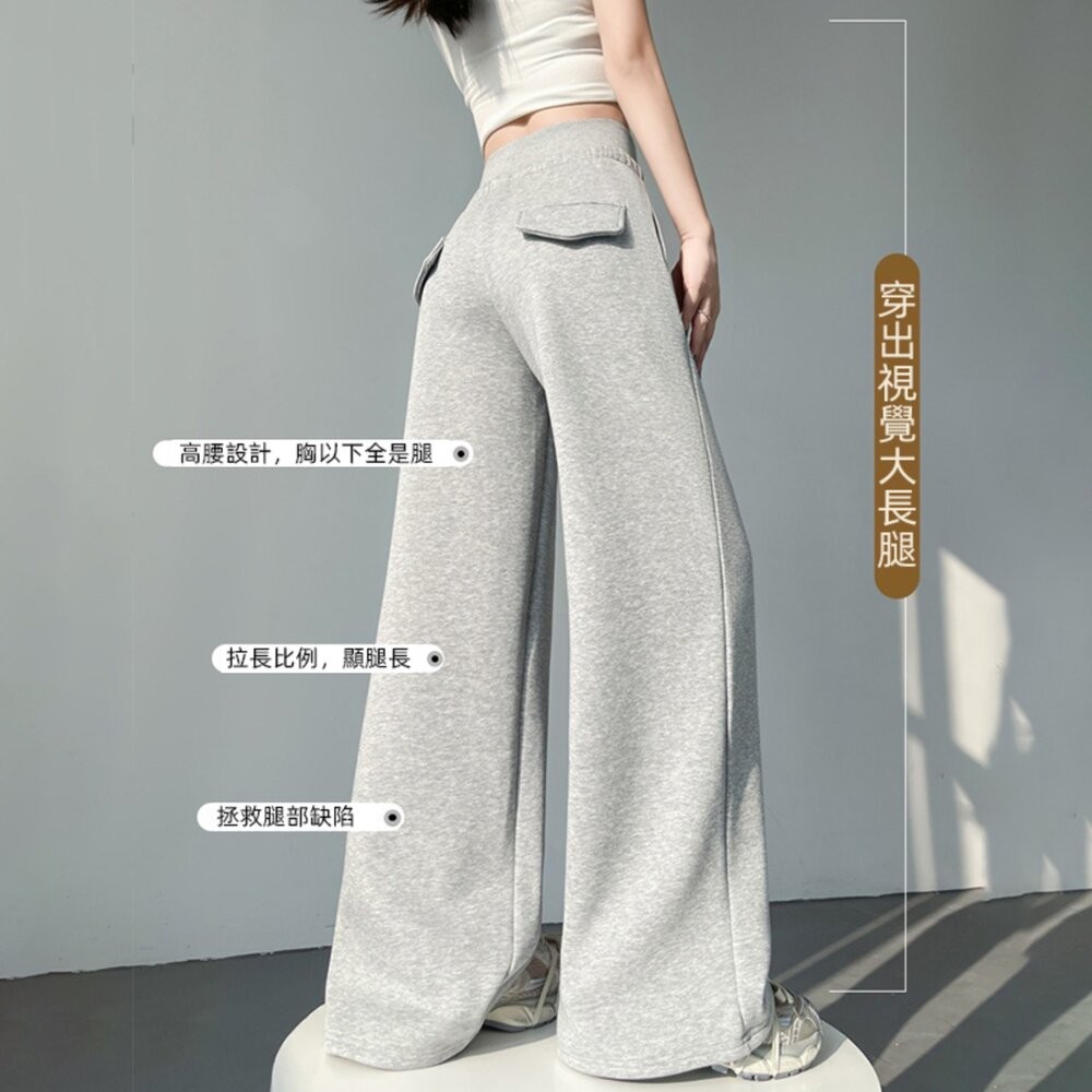 【台灣發貨】韓版高腰顯瘦灰色運動寬褲 寬褲 褲子 女裝【P410】-細節圖7
