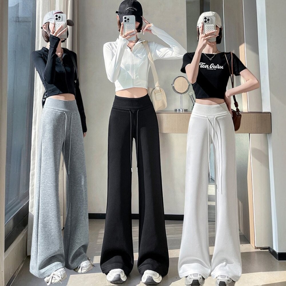 【台灣發貨】韓版高腰垂感運動寬褲 寬褲 褲子 女裝【P410】-細節圖6