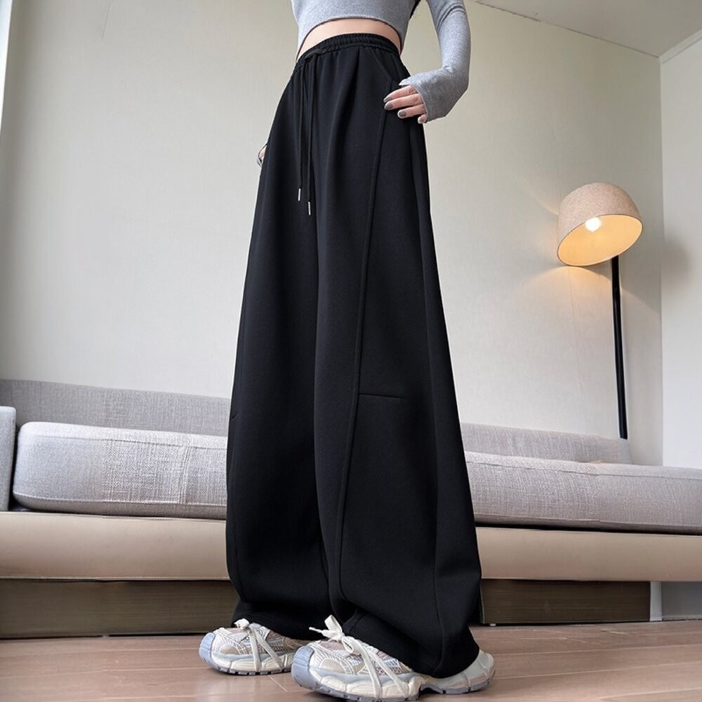 【台灣發貨】韓版高腰顯瘦寬鬆運動褲 寬褲 褲子 女裝【P411】-細節圖10